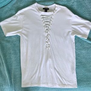 Forever 21 White Lace-Up T-Shirt